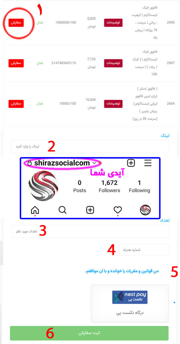 مراحل خرید فالوور